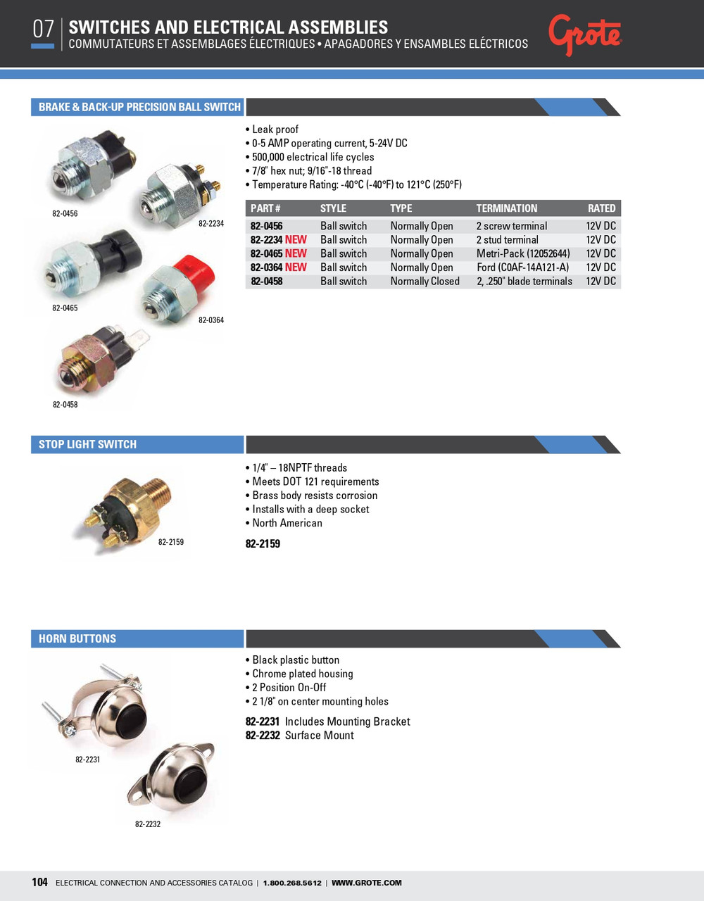 Brake & Back-Up Precision Ball Switch 2 Stud - Black  82-0456