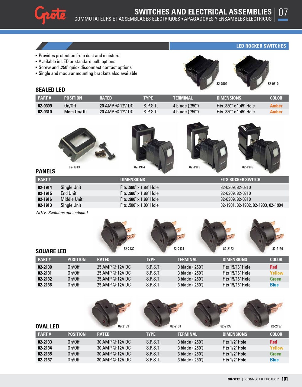 LED Rocker Switch 30A 12V - Amber  82-2134