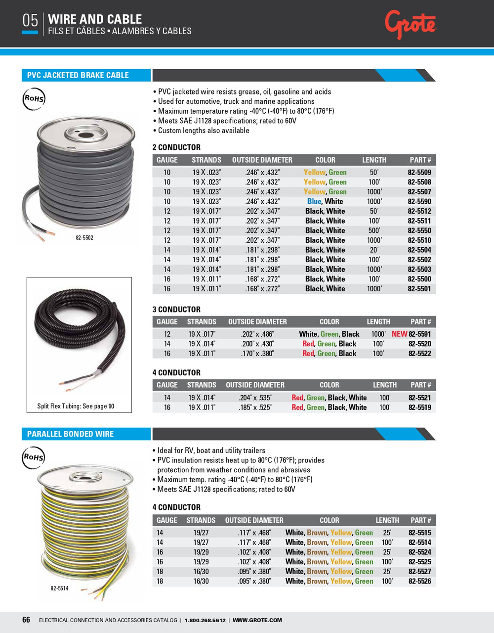 10/2 AWG PVC Jacketed Brake Cable @ 50' - Green/Amber  82-5509