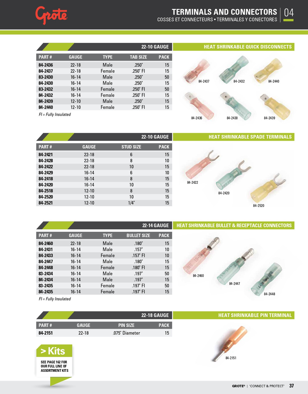 16 - 14 AWG Heat Shrinkable Bullet & Receptacle Connectors Female .197" @ 50 Pack - Blue  83-2435