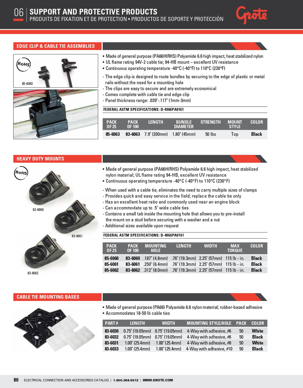 Heavy Duty Mounts .250 Mounting Hole @ 100 Pack - Black  83-6061