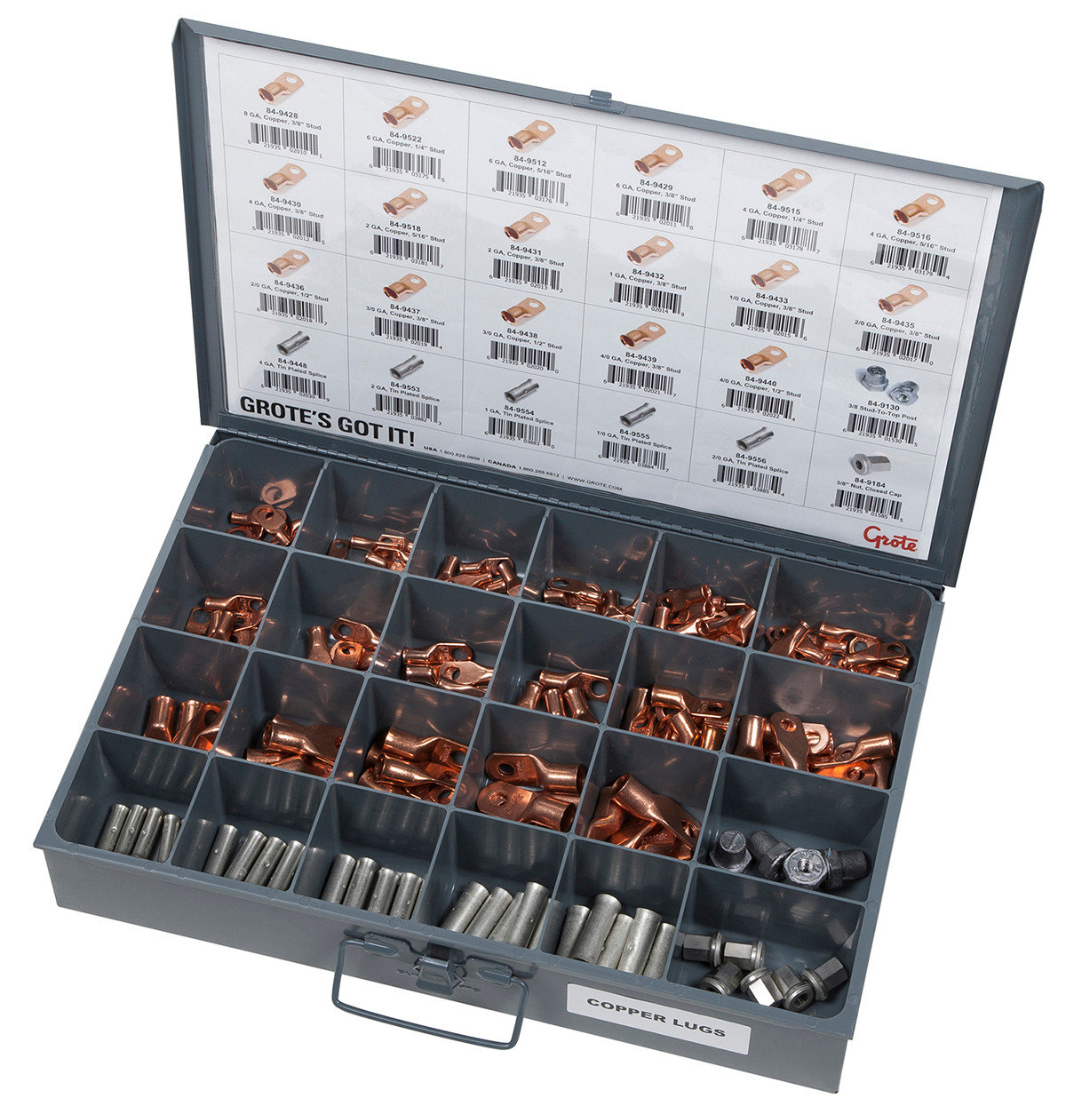 8 - 4/0 AWG Copper Lug Assortment Tray @ 145 Pack - Gray  83-6653