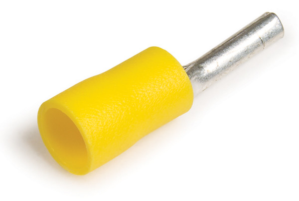 12 - 10 AWG Vinyl Pin Terminal Connectors PVC .110" @ 15 Pack - Yellow  84-2173