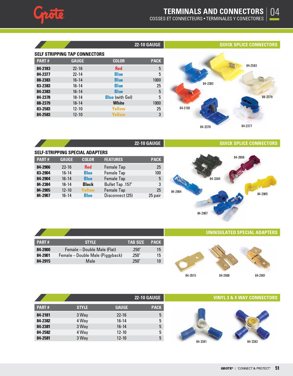 12 - 10 AWG Quick Splice Self Stripping Connectors @ 3 Pack - Yellow  84-2583