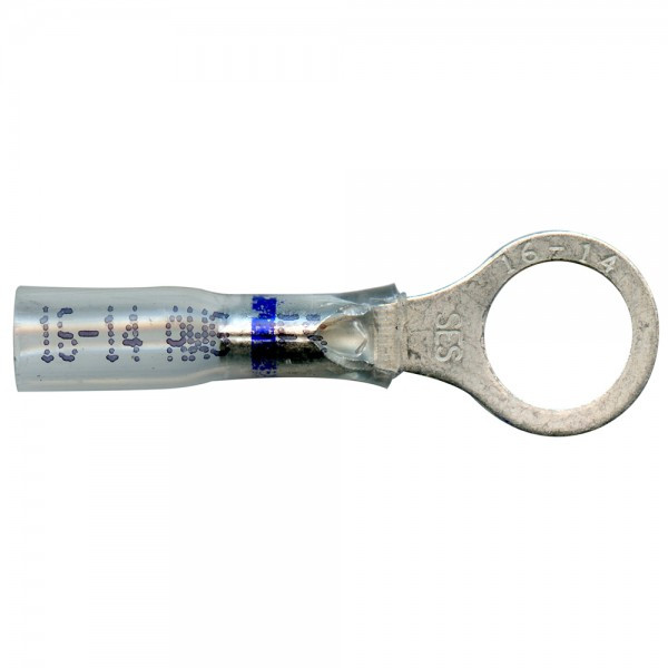 16 - 14 AWG Heat Shrinkable Ring Terminals 3/8" @ 15 Pack - Clear w/Blue Stripe  84-4414