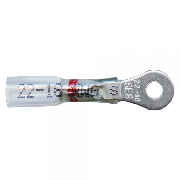 22 - 18 AWG Heat Shrinkable Ring Terminals #6 @ 15 Pack - Clear w/Red Stripe  84-4415