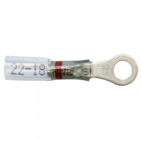 22 - 18 AWG Heat Shrinkable Ring Terminals #10 @ 15 Pack - Clear w/Red Stripe  84-4416