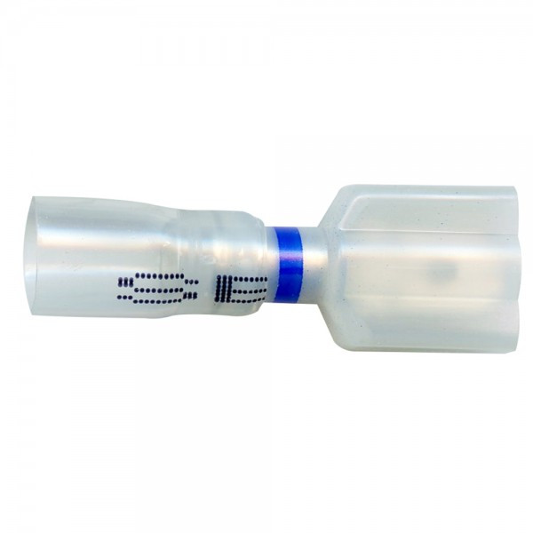 16 - 14 AWG Heat Shrinkable Quick Disconnects Male .250" @ 15 Pack - Clear w/Blue Stripe  84-4430