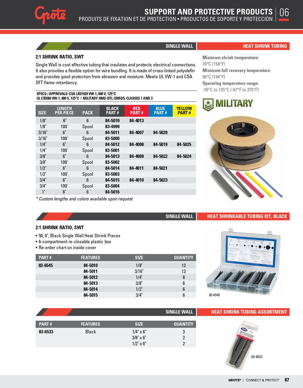 1/2" Single Wall 2:1 Heat Shrink Tubing 6" @ 6 Pack - Black  84-5014