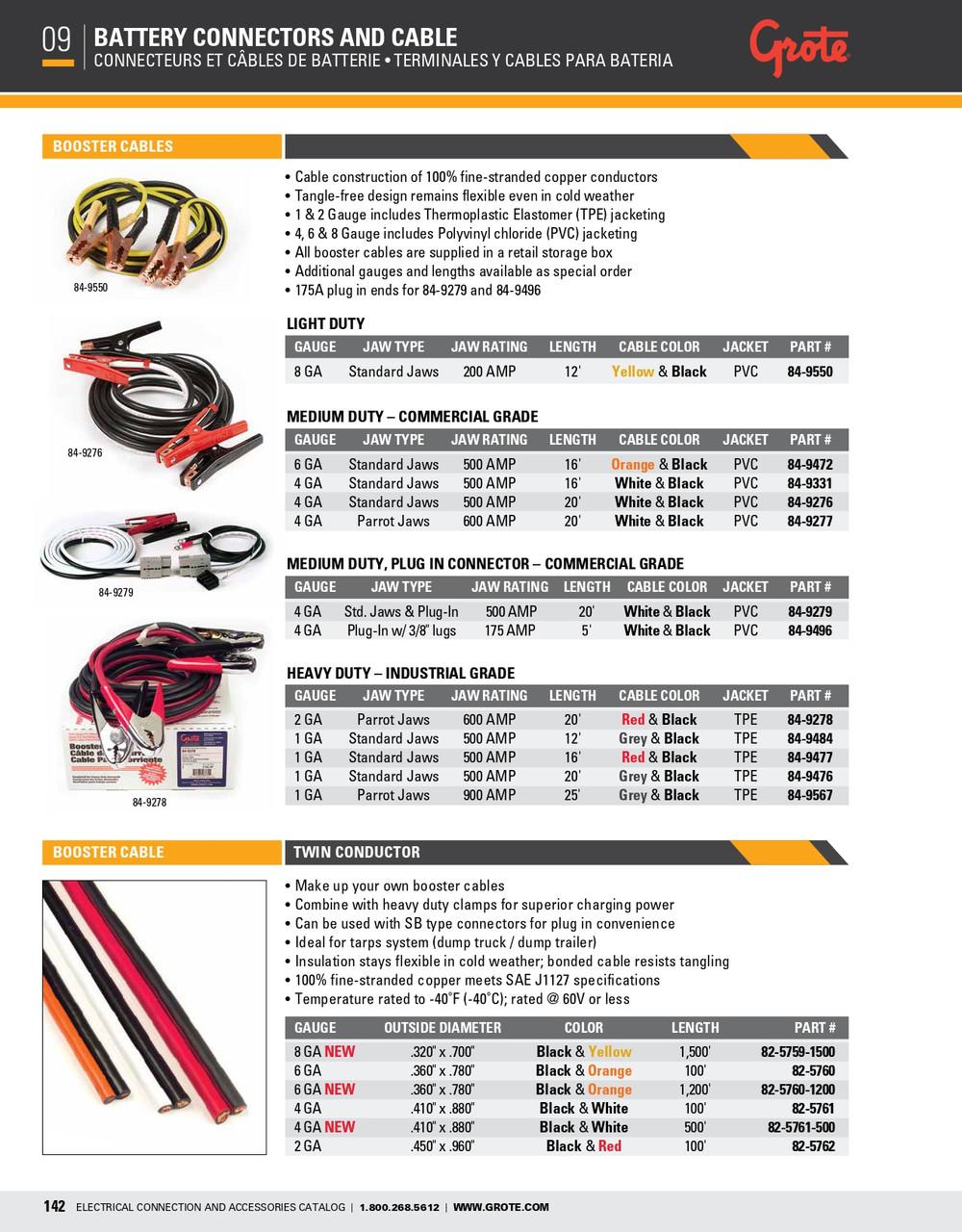 1 AWG Booster Cables Heavy Duty 25' - Black/Gray  84-9567