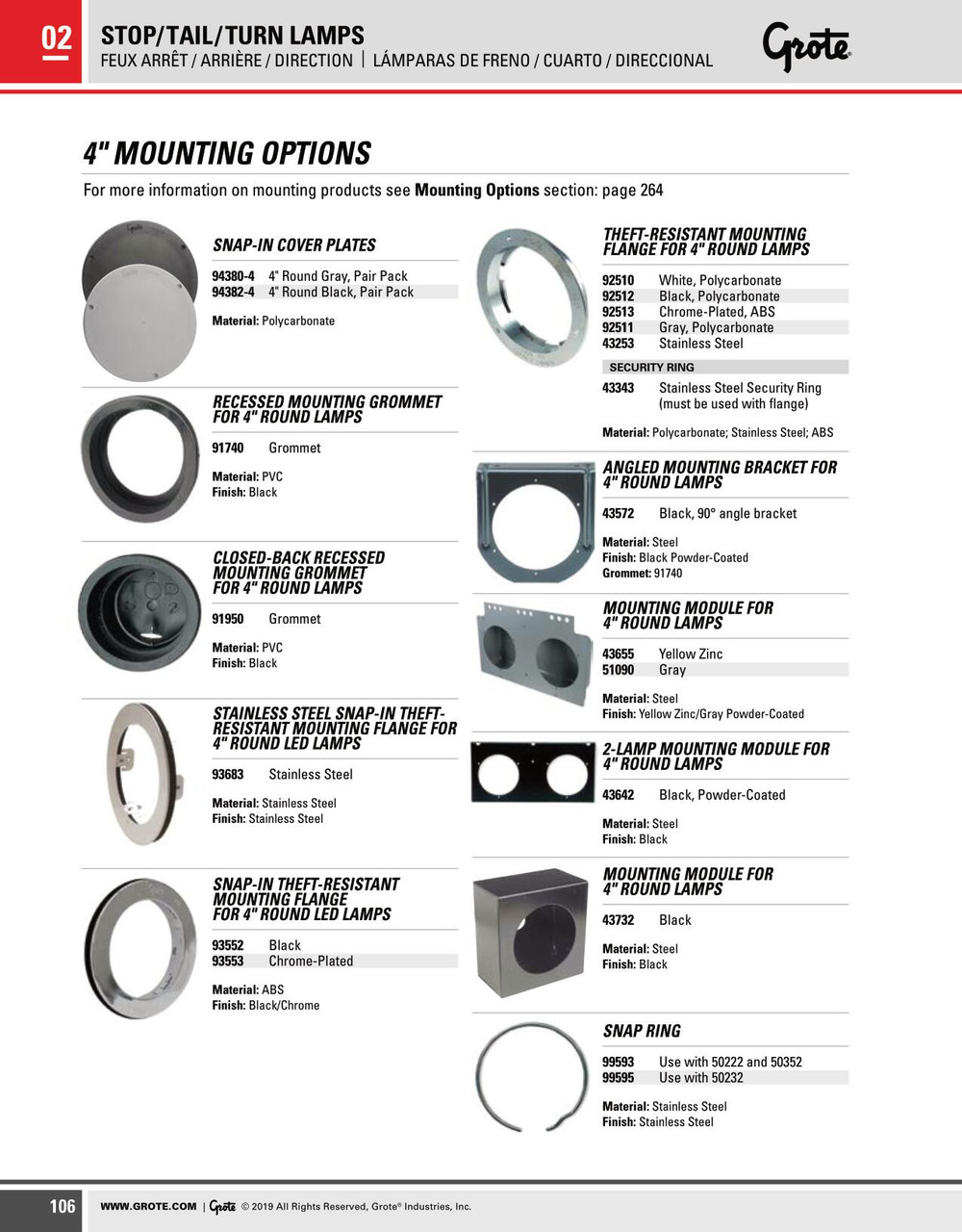 4" Round Lamp Theft Resistant Mounting Flange - White  92510