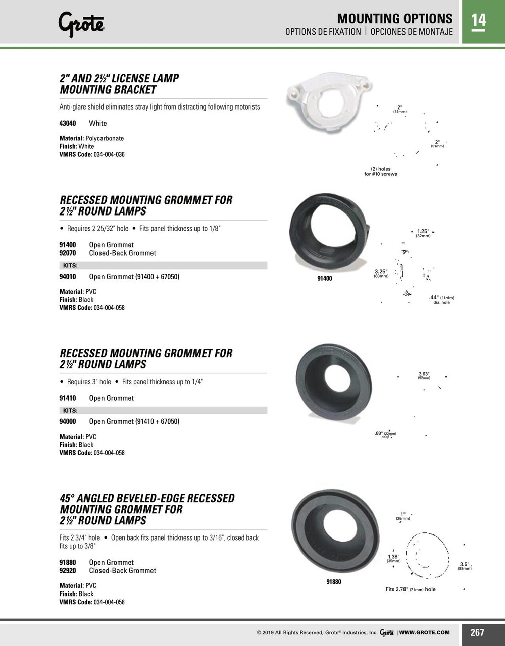 2-1/2" Round Lamp 45° Beveled Edge Recessed Closed Hole Grommet - Black  92920