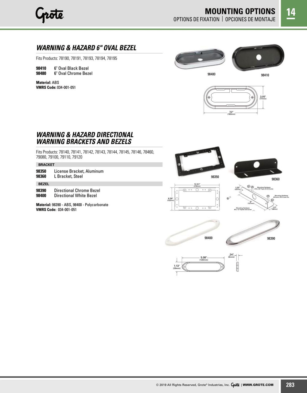 Warning & Hazard Lamp Bezel - White  98400
