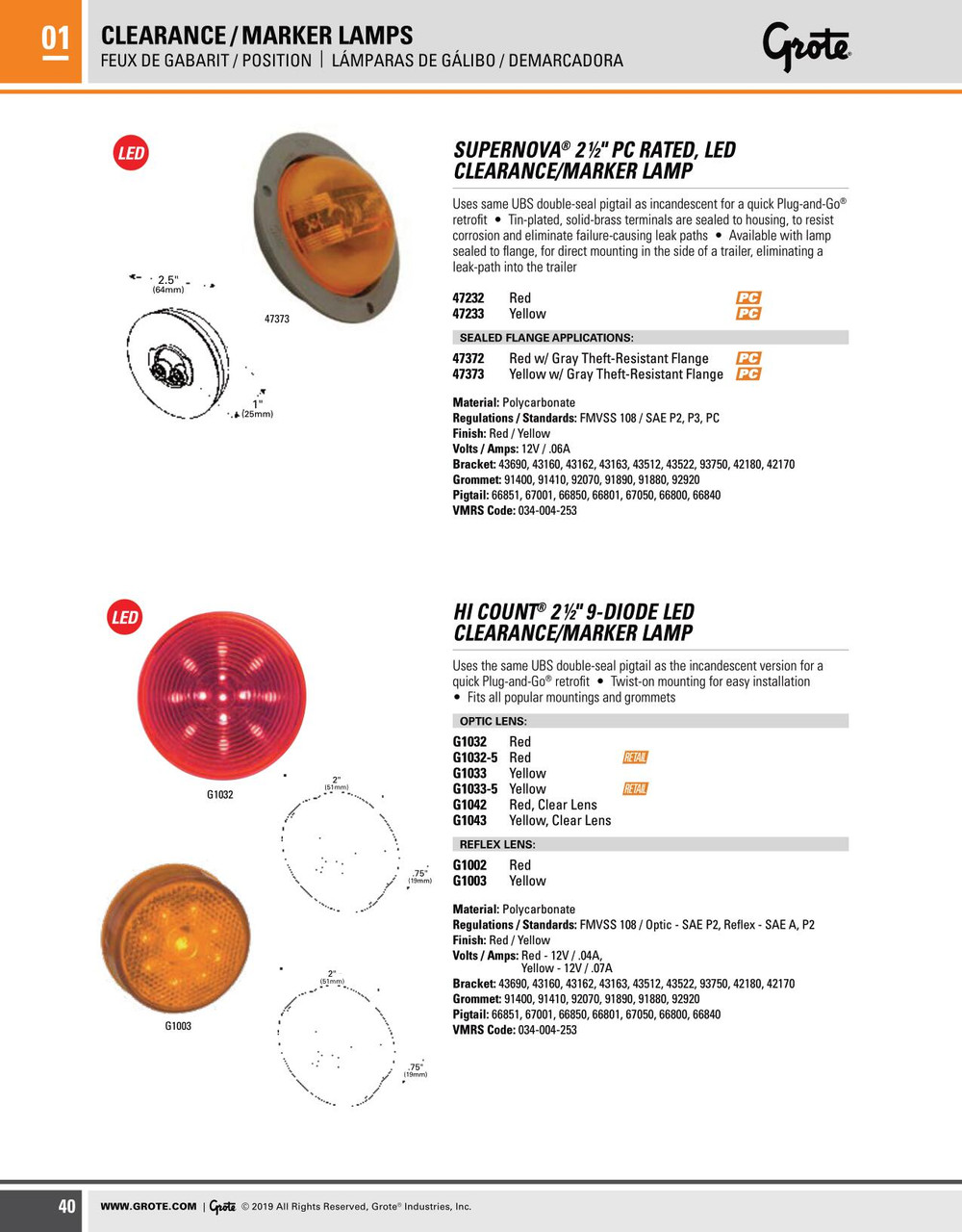 Hi Count® 2-1/2" LED Clearance/Marker Lamp - Amber  G1033