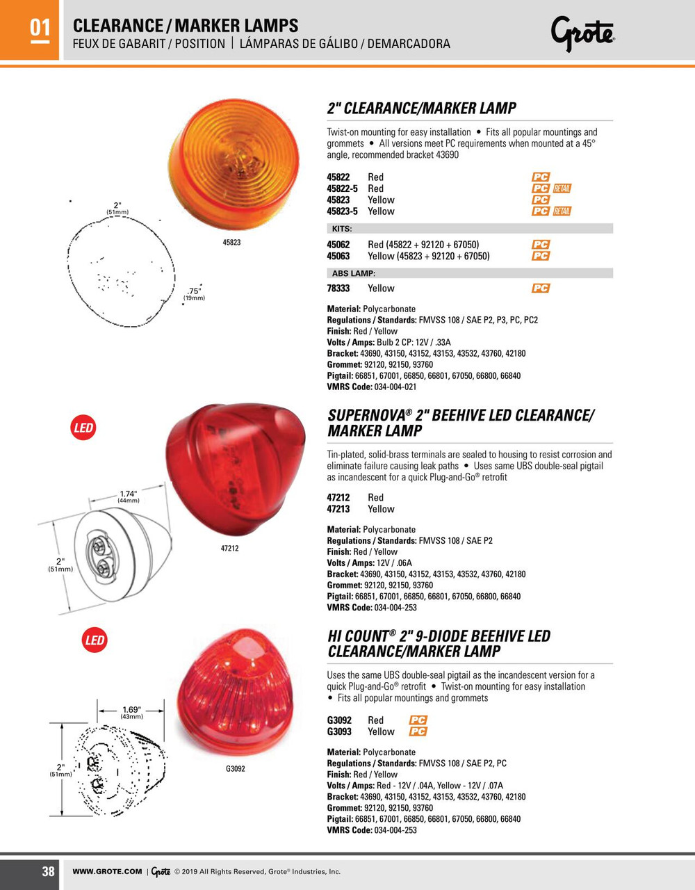 Hi Count® 2" 9-Diode Beehive LED Clearance/Marker Lamp - Amber  G3093