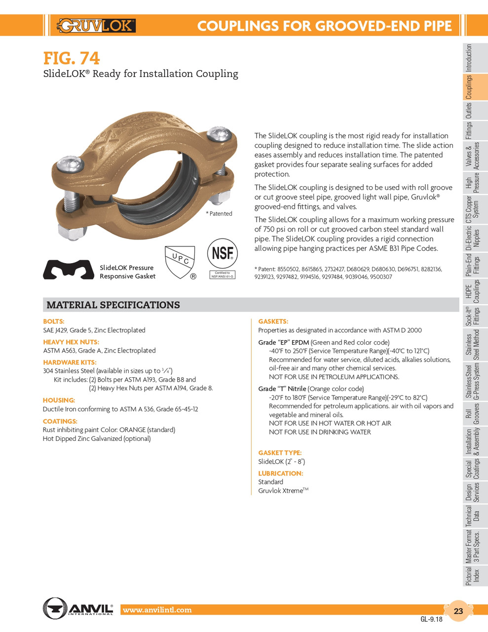 SlideLOK® Fig. 74 Coupling 2"