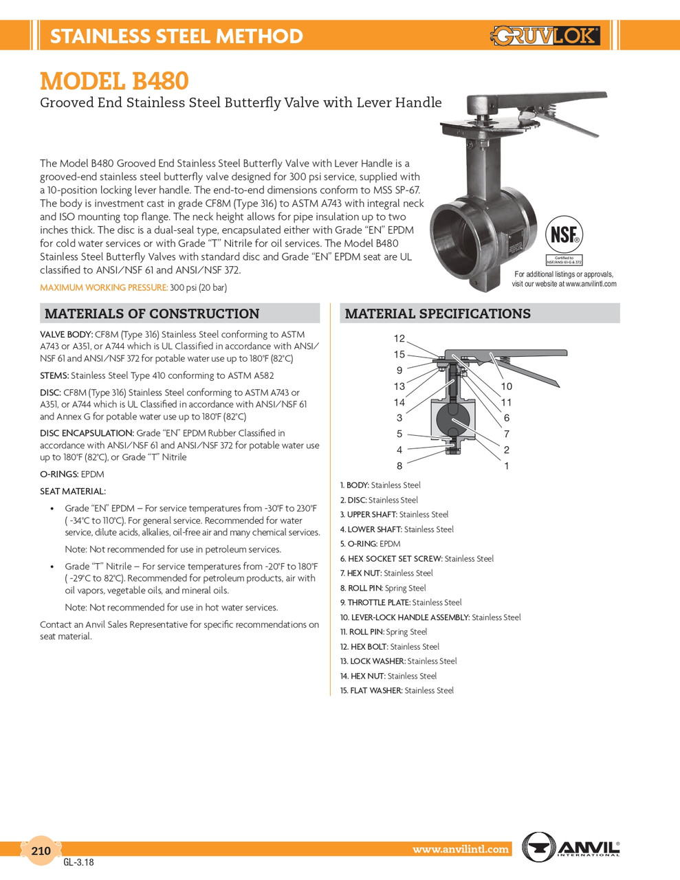 Model B480 Gruvlok Stainless Butterfly Valve /w Lever Handle 76.1MM