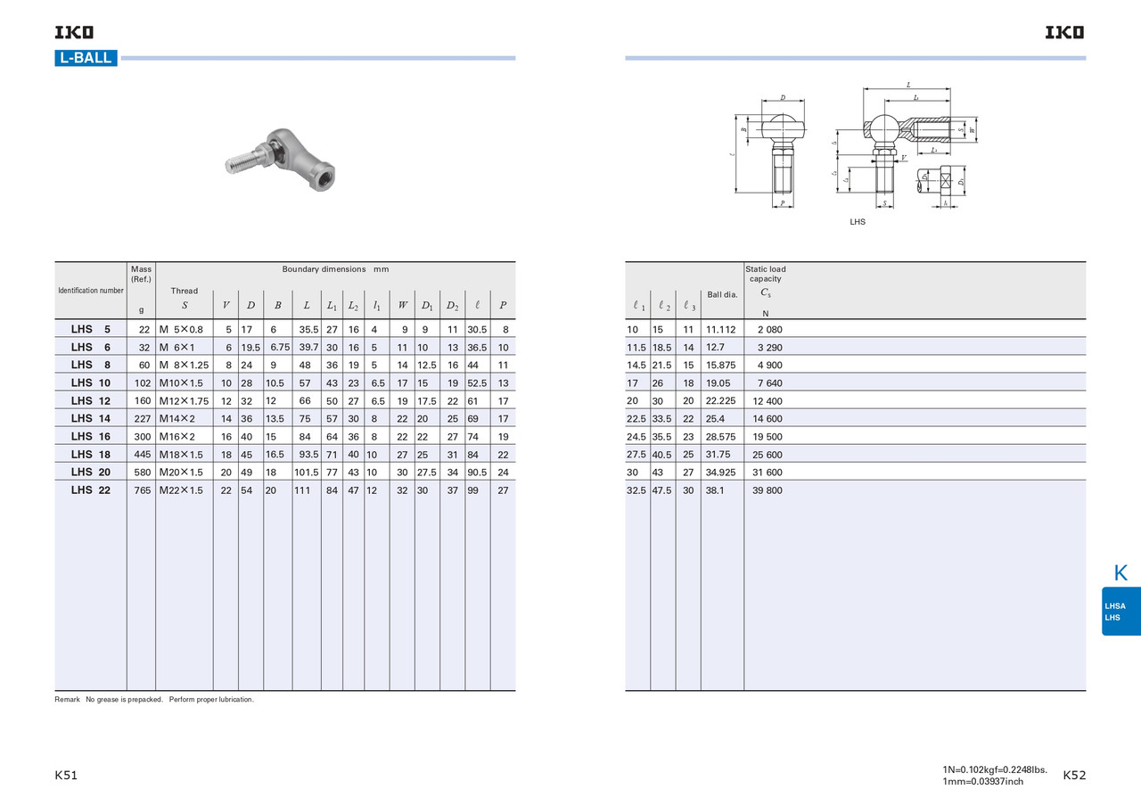 M14-2.00 Metric L-Ball Self Aligning Joint   LHS 14