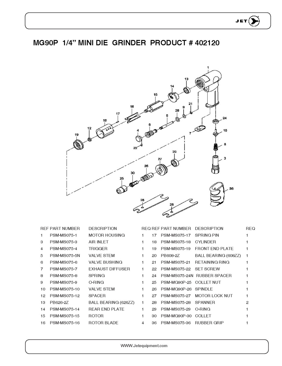0.3HP 1/4" Standard Duty 90° Angle Head Die Grinder 402120
