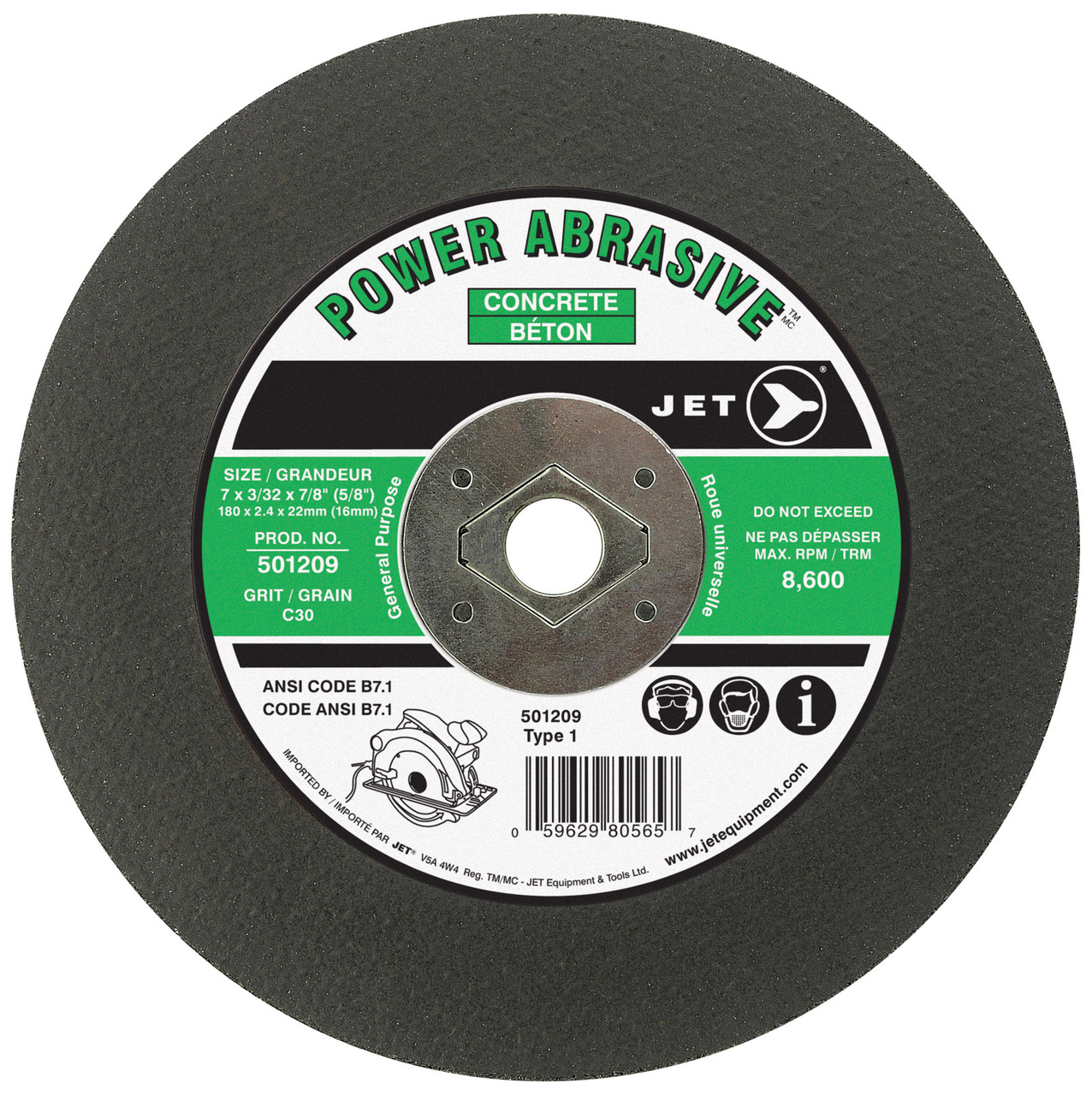 7 x 3/32 x 5/8" C30 POWER ABRASIVE T1 Cut-Off Wheel 501209
