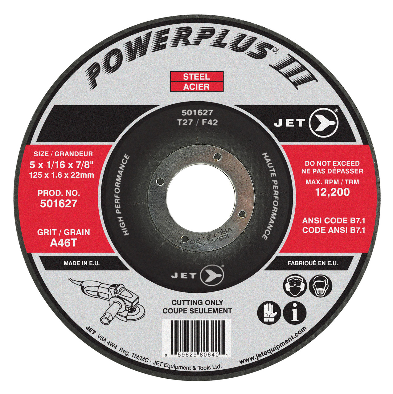 4-1/2 x 1/16 x 7/8" A46T POWERPLUS III T27 Cut-Off Wheel 501622