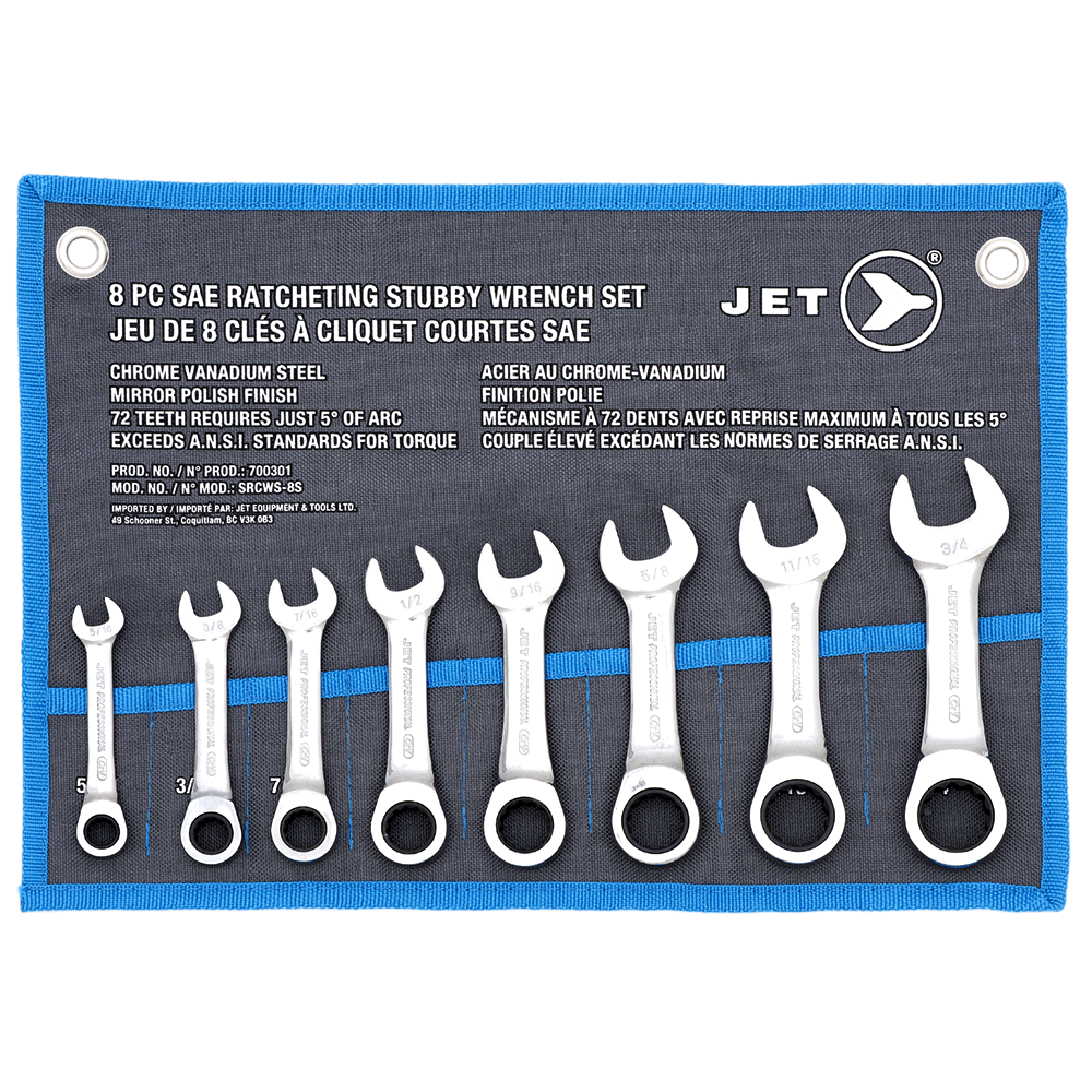 8 Pc. Stubby SAE Ratcheting Combination Wrench Set 700301