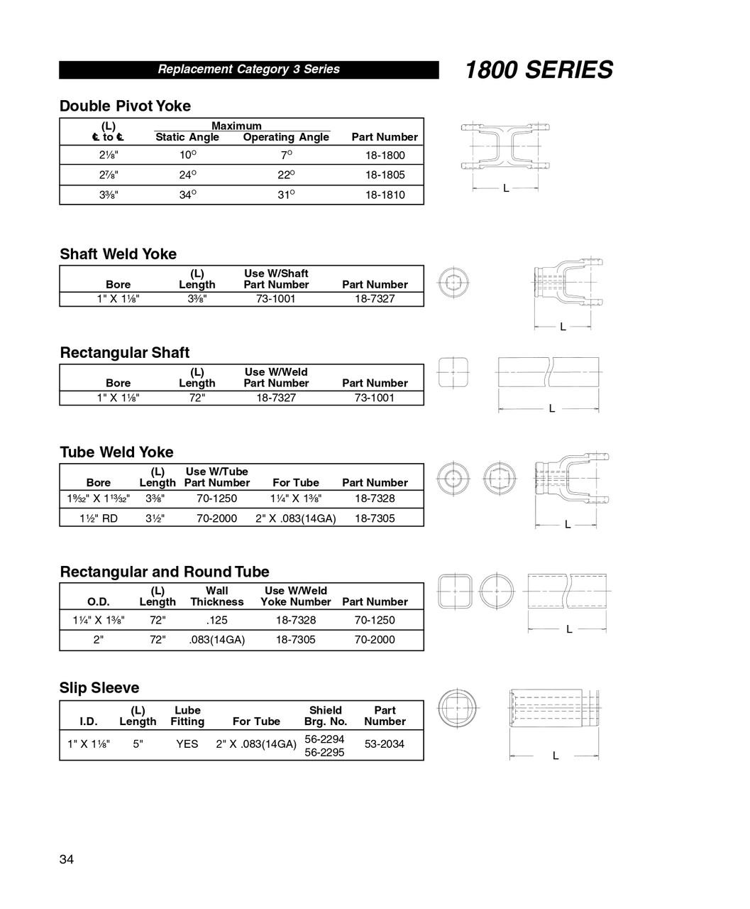 1 x 1-1/8" Rectangular - Neapco® 1800 Series Shaft Weld Yoke  18-7327