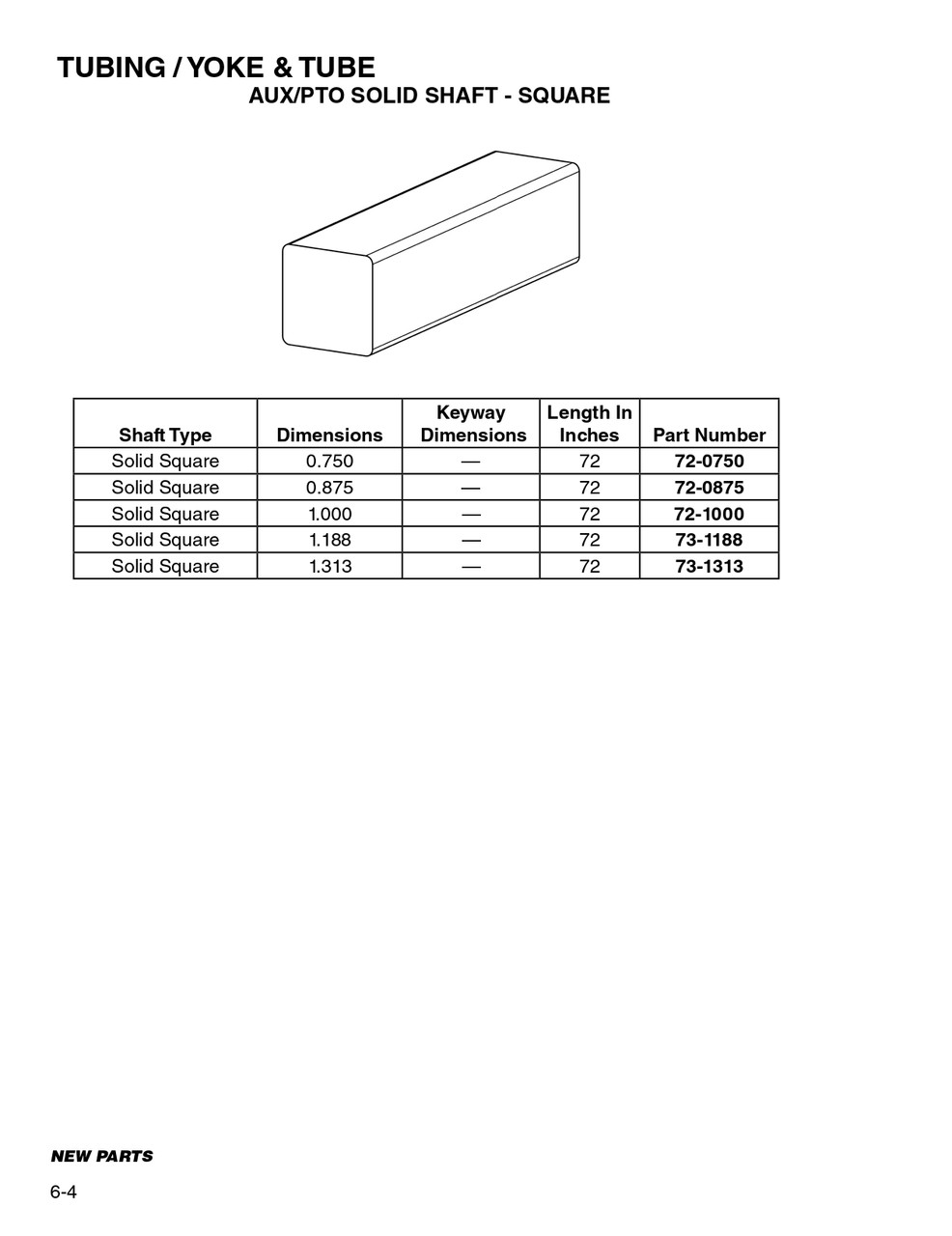 1-3/16" x 6' Square Solid Shaft  73-1188