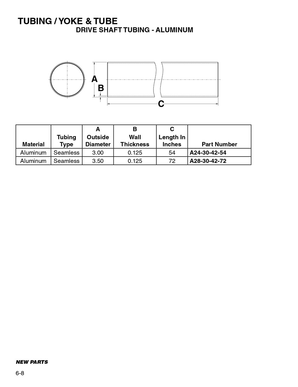 3.00" x .125" x 54" Round Aluminum Drive Shaft Tube   A24-30-42-54