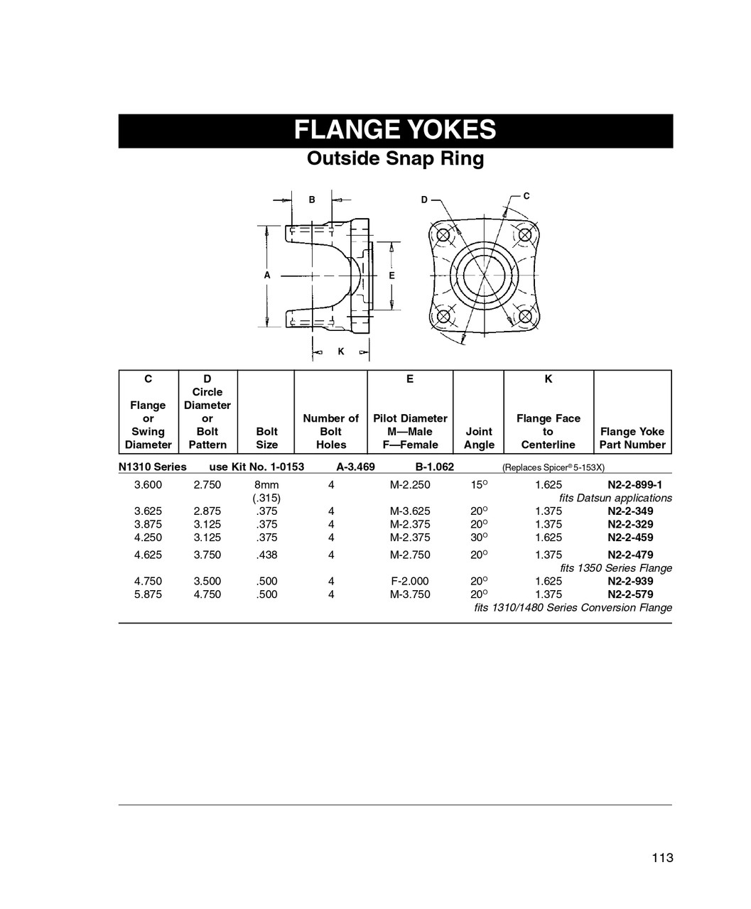 3.120" Bolt Circle - Spicer® 1310 Series Flanged End Yoke  N2-2-329