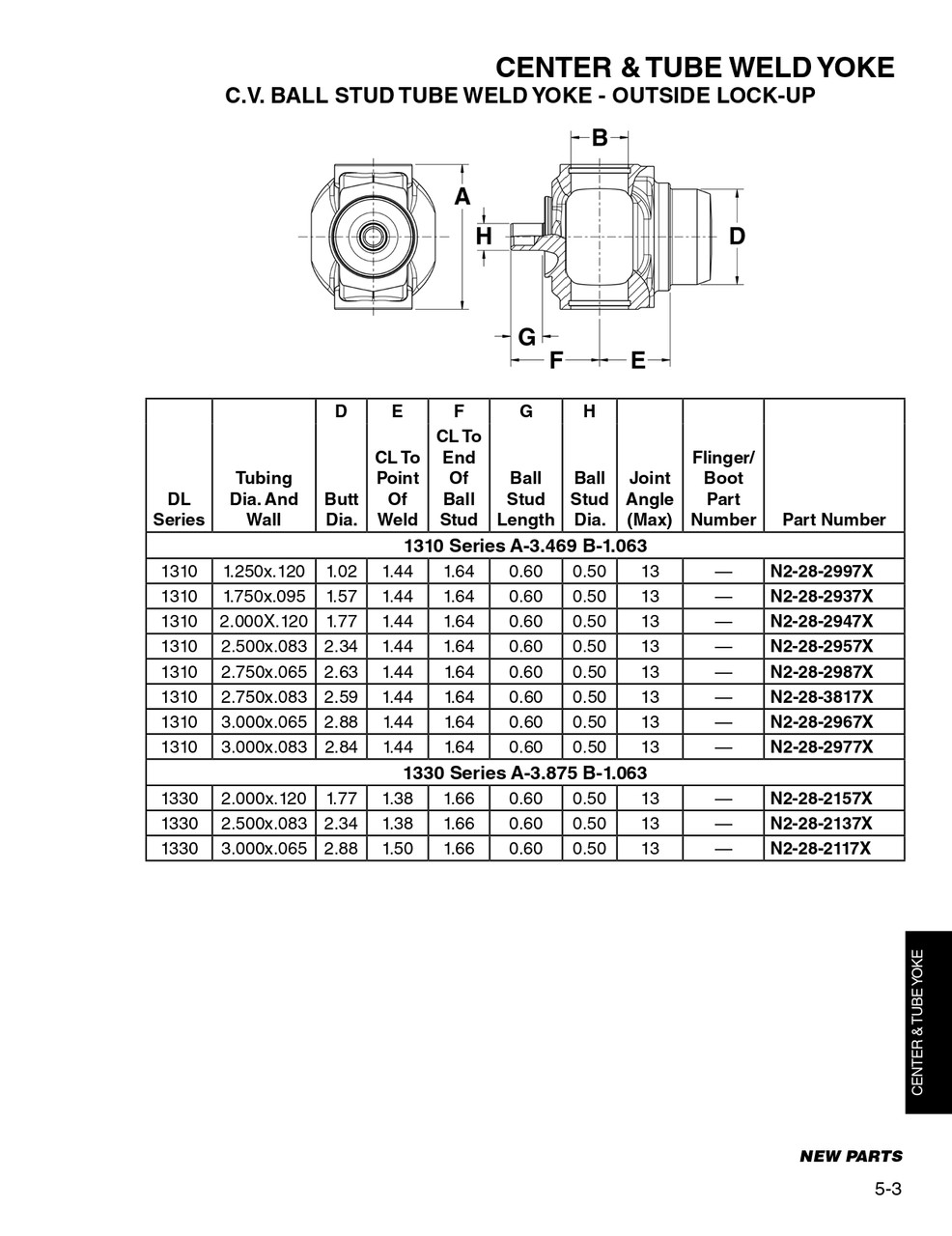 3.00" x .083" Round - Spicer® 1310 Series CV Ball Stud Tube Weld Yoke  N2-28-2977X