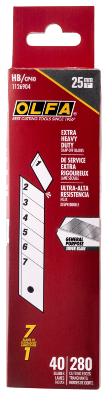 40 Pc. HB/CP40 25mm Silver Extra Heavy Duty Snap Blade   1126904