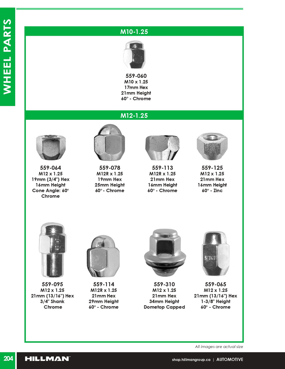 M12-1.25 Zinc Plated Standard Wheel Nut 10 Pc.   559-125