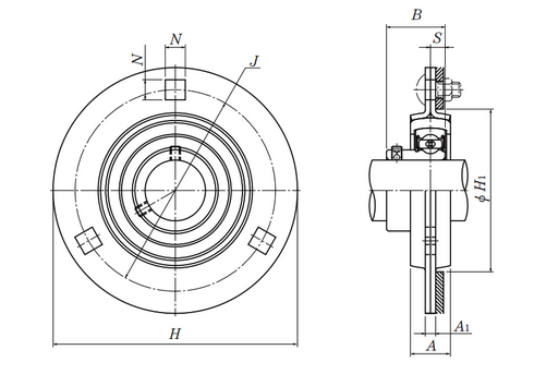 15/16" Stamped Steel Three Bolt Round Flangette w/X-Narrow Set Screw Insert Bearing w/Rubber Ring  ASRPF205-015