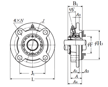 Cast Iron Four Bolt Round Piloted Flange Block w/Taper Bore Insert Bearing - Standard Duty  UKFC207D1