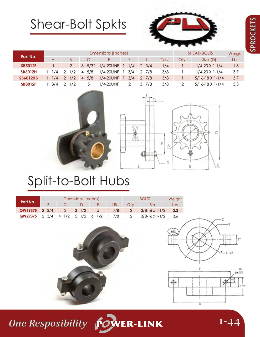 Steel Shear Bolt Sprocket Assembly  SB5012E