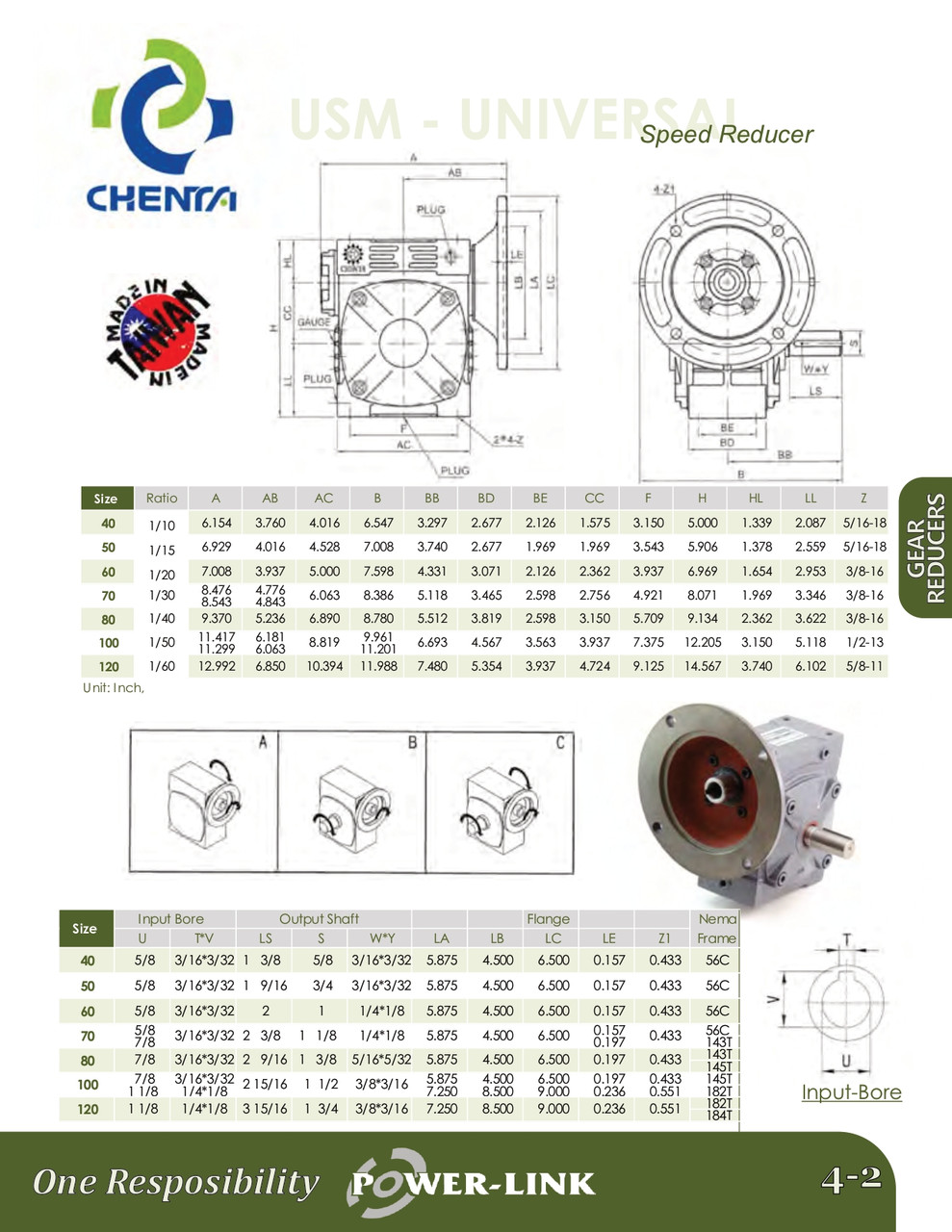 Size 100 @ 60:1 Chenta USM C-Flange Universal Speed Reducer  USM/TUM 10060