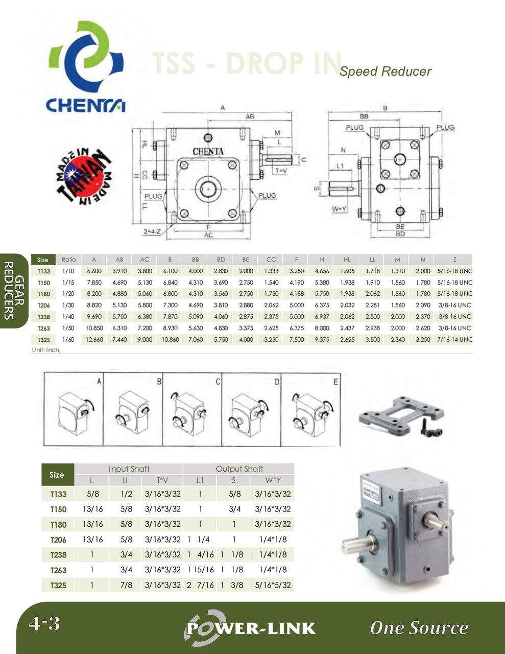 T133 @ 20:1 Chenta TSS Drop-In Speed Reducer  TSS/BTU 71320L