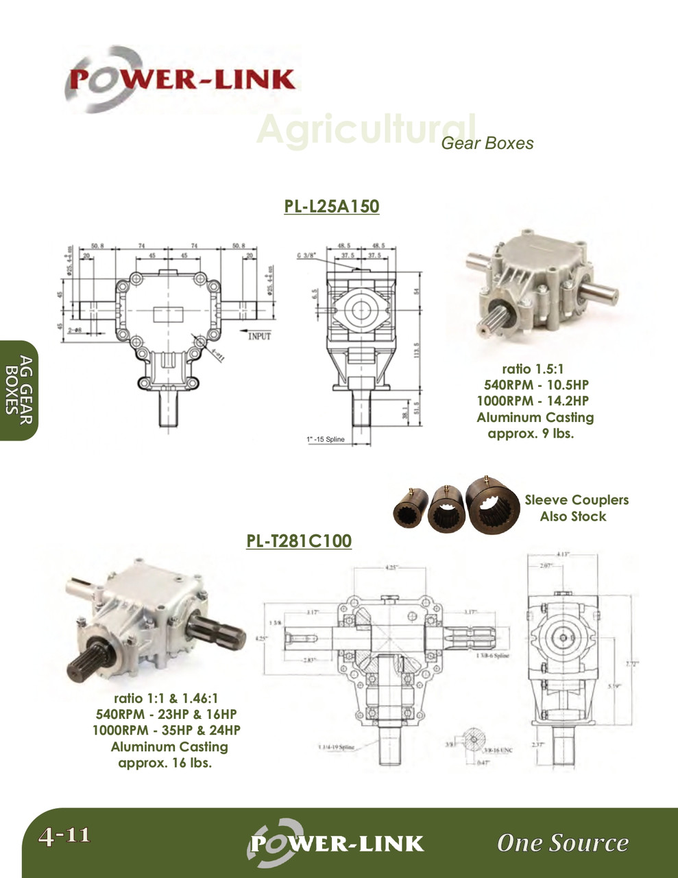 1.5:1 Aluminum Agricultural Gearbox  PL-L25A150