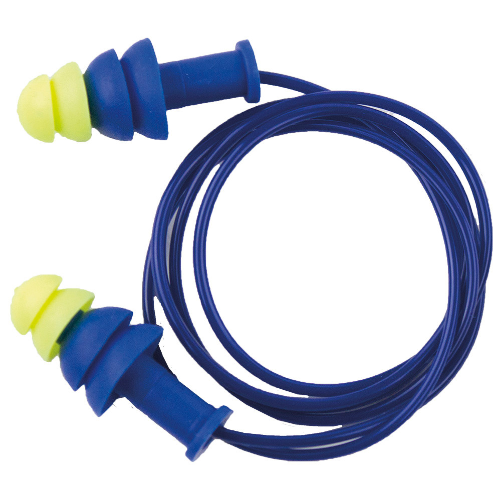 Sellstrom® Reusable Corded Blue/Hi-Viz Green Tapered Ear Plugs - 100 Pack  S23421