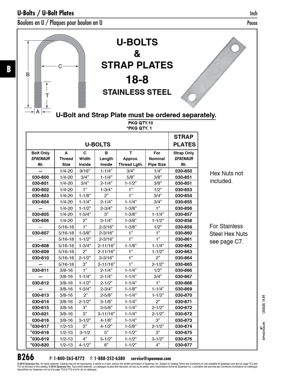 U-Bolt Plate Only Fits 1/4" X 3/4" U-Bolt 18-8 Stainless Steel   030-851