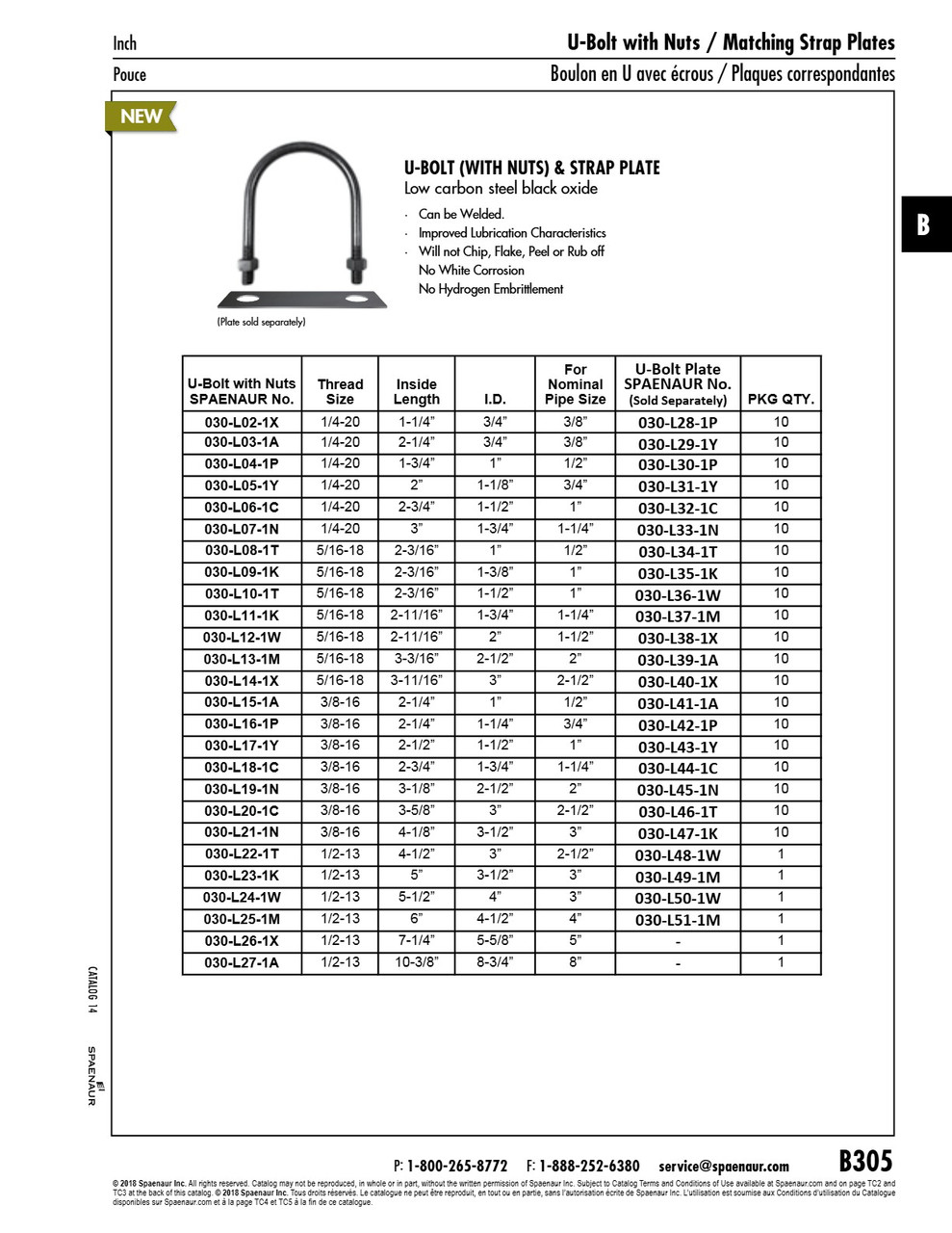 1/4"-20 U-Bolt With Nuts For Pipe Size 3/8" 3/4" Id X 1-1/4" Inside Length Low Carbon Steel Black Oxide   030-L02-1X