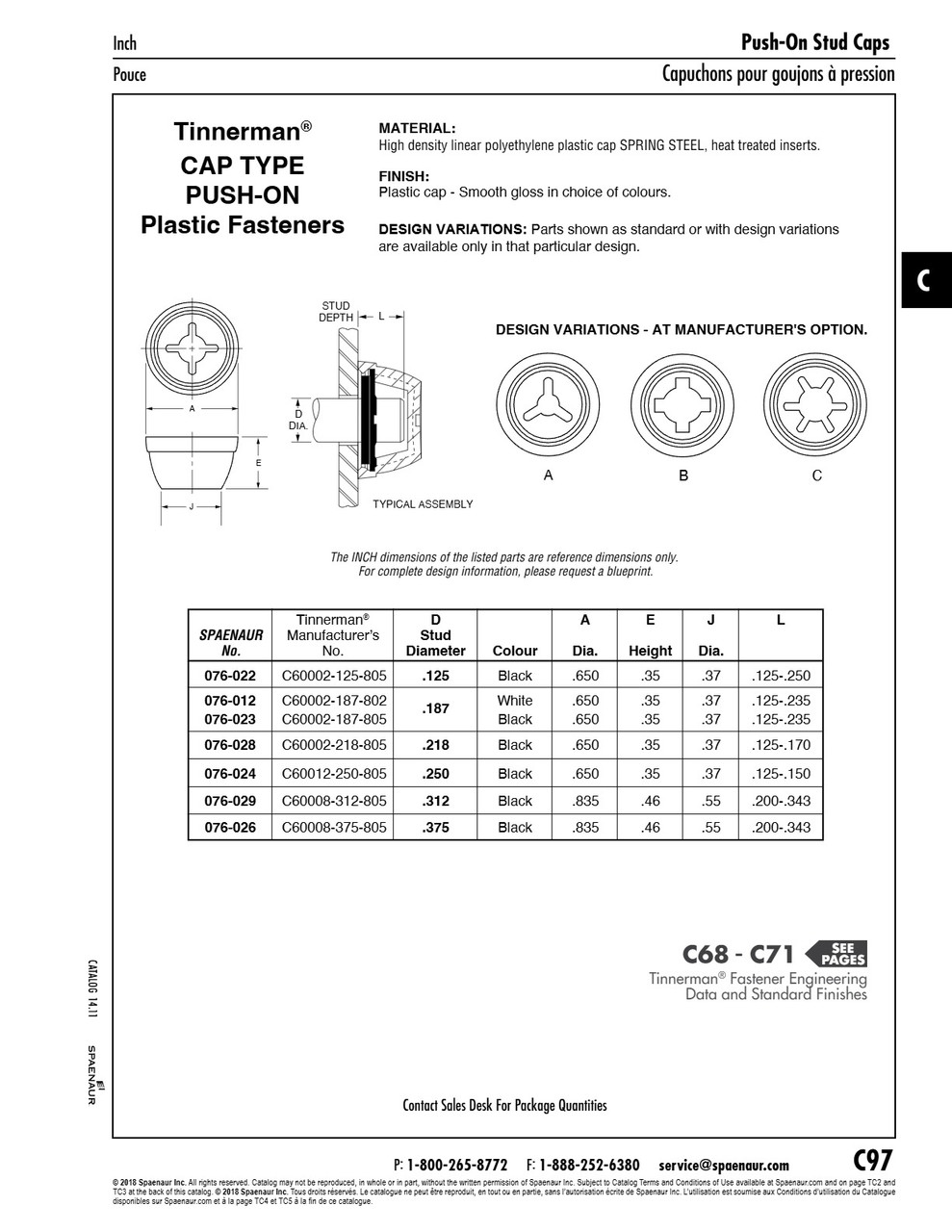 Cap Type Push-On Fastener For .375" Stud Dia H.D. Polyethylene Black   076-026