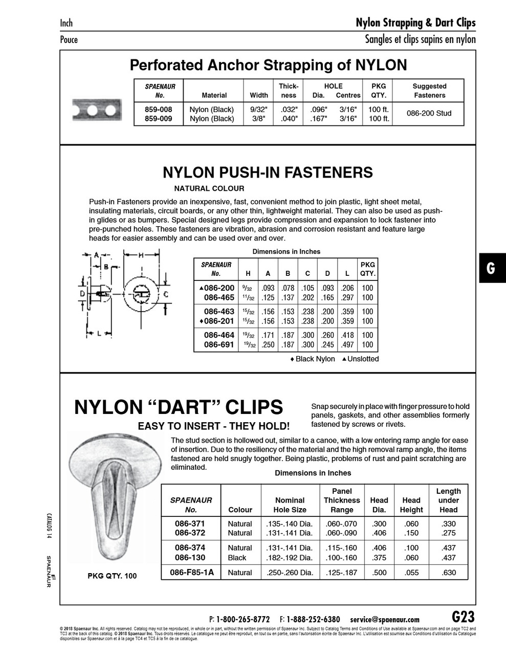 Dart Clips Nom Hole.135"-.140"Dia In .060"-.070"Mtl Natural Nylon   086-371