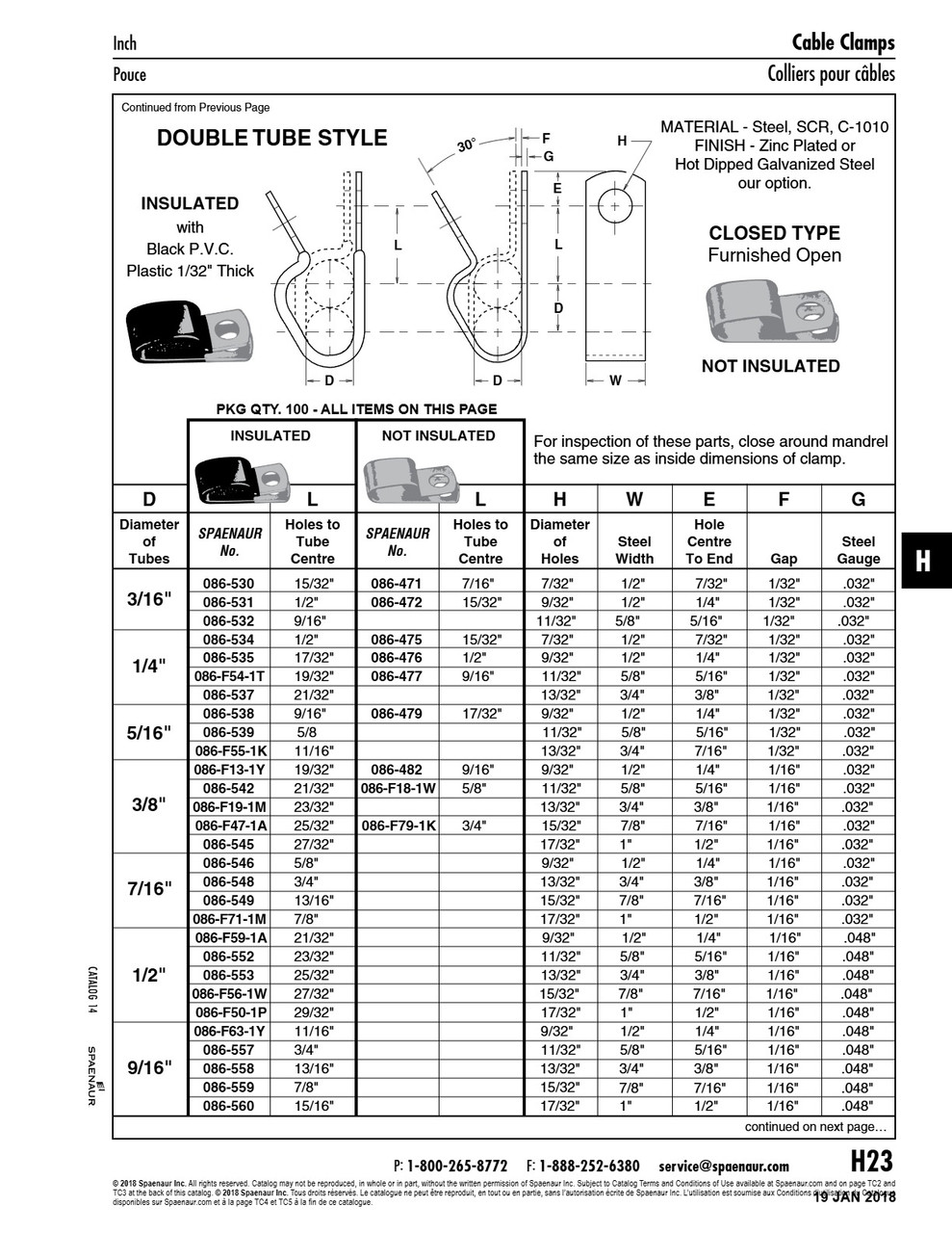 Double Tube Clamps - Closed Type Not Insulated 1/4" Tube Dias. .562" C To C Steel Hot Dipped Galvanized   086-477