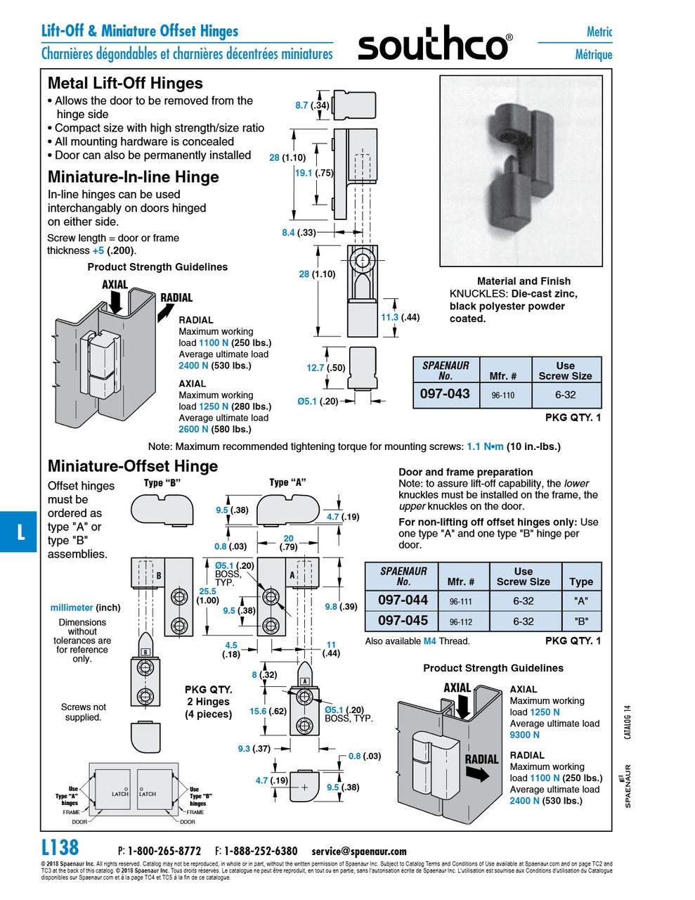 Mini Lift-Off Hinge Offset Type "A" .44" X 1.00" Die-Cast Zinc Black Polyester Powder Coat   097-044