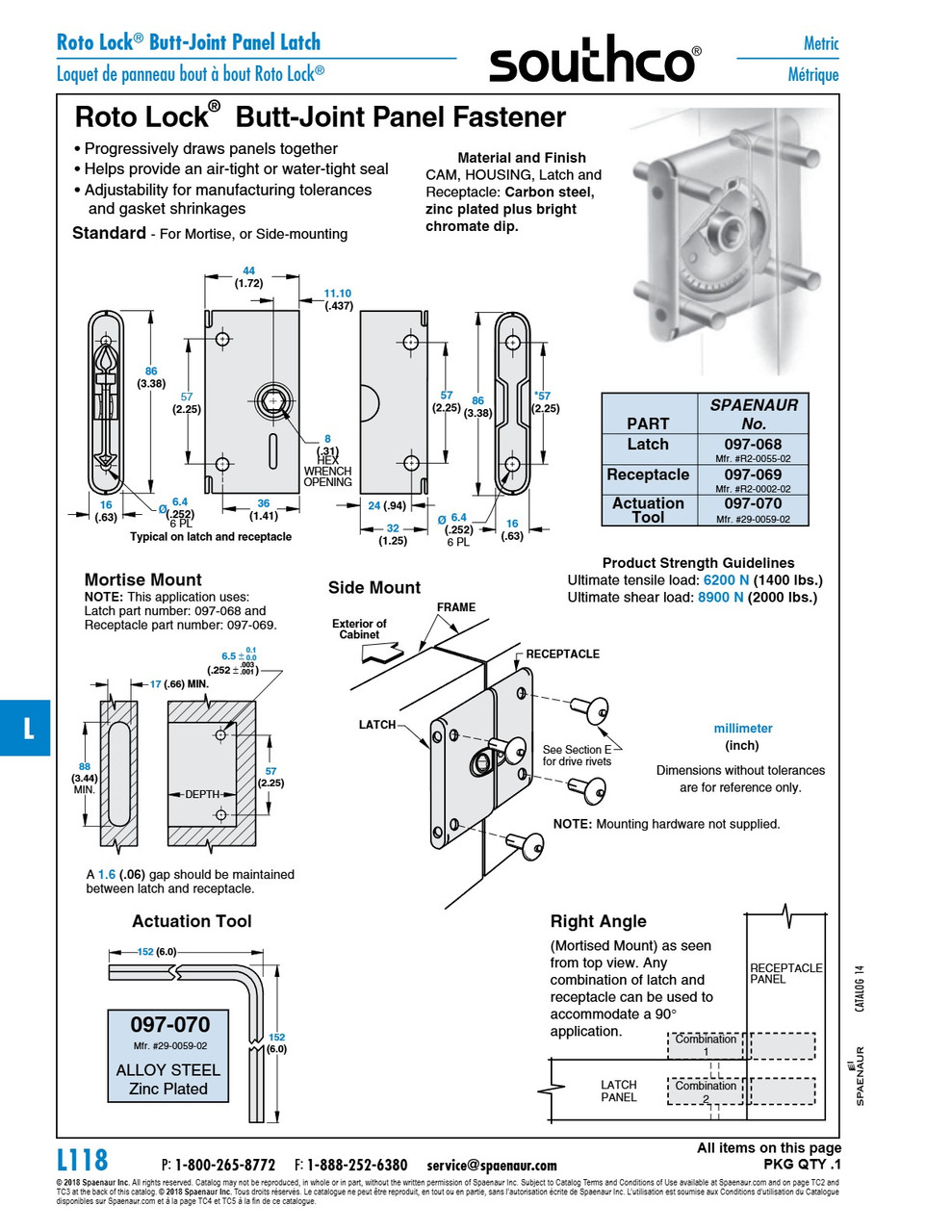Latch Part For Standard Type "Roto Lock" Butt-Joint Panel Fastener Steel Zinc Plated   097-068
