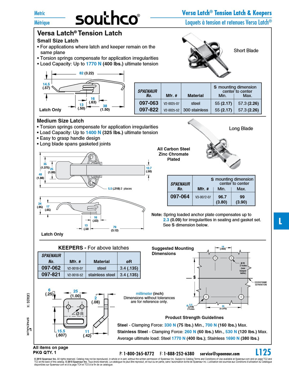 "Versa Latch" Tension Latch 200 Series Short Blade Type .57" High X 1.5" Lgth Stainless Steel   097-822