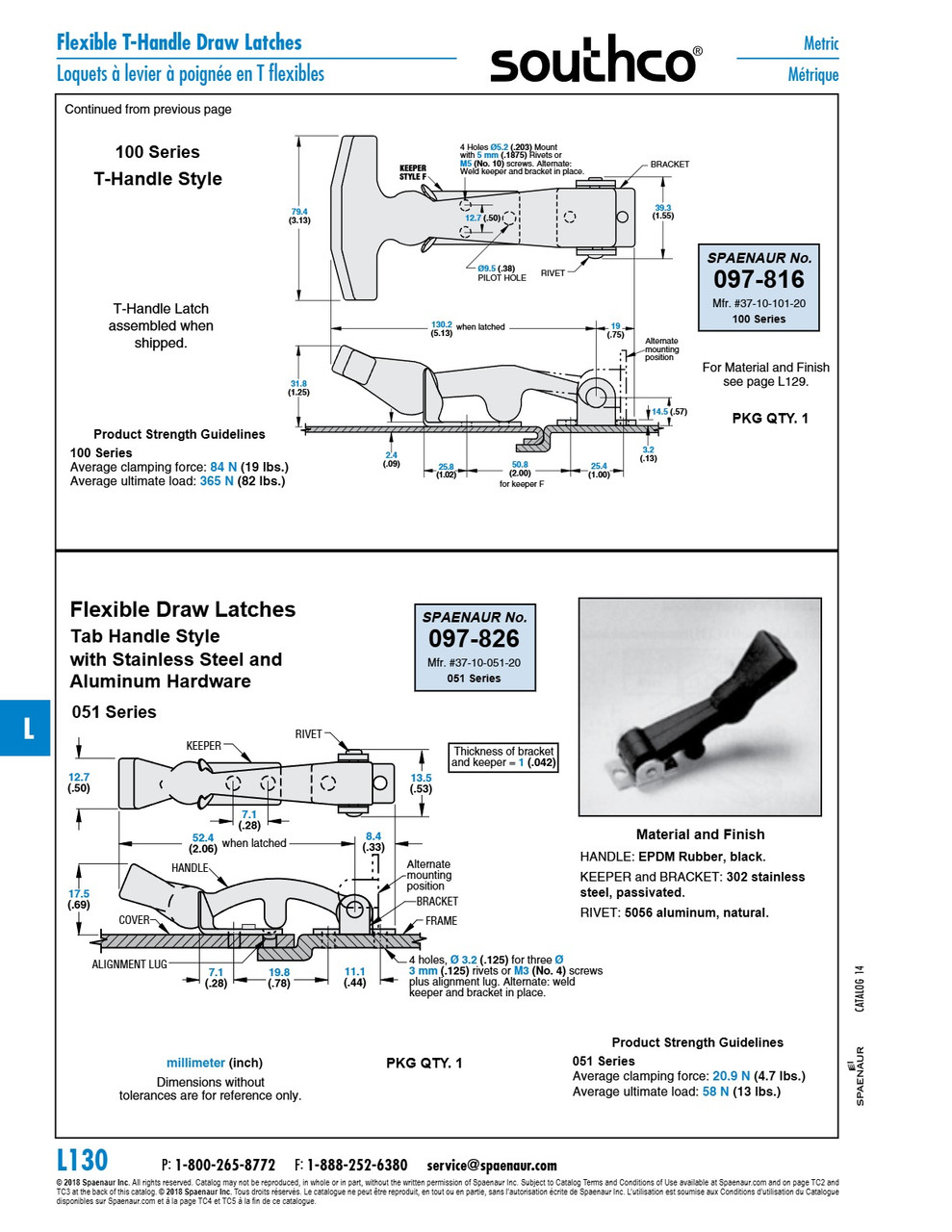 Flexible Draw Latch Tab Handle 051 Series Stainless Steel Handle-Black Rubber   097-826