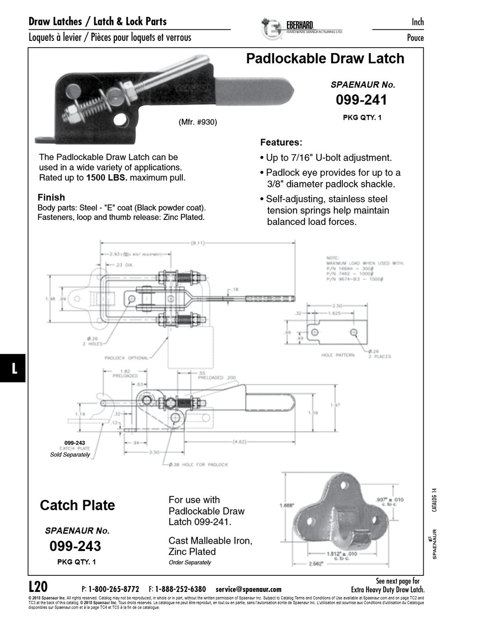 Catch Plate For Use With #930 Draw Latch Steel Zinc Plated   099-243